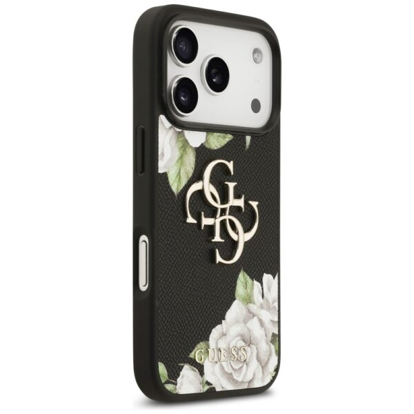 200851_4 Guess Grained Roses & Big 4G Logo iPhone 17 Pro Case - Blackeng