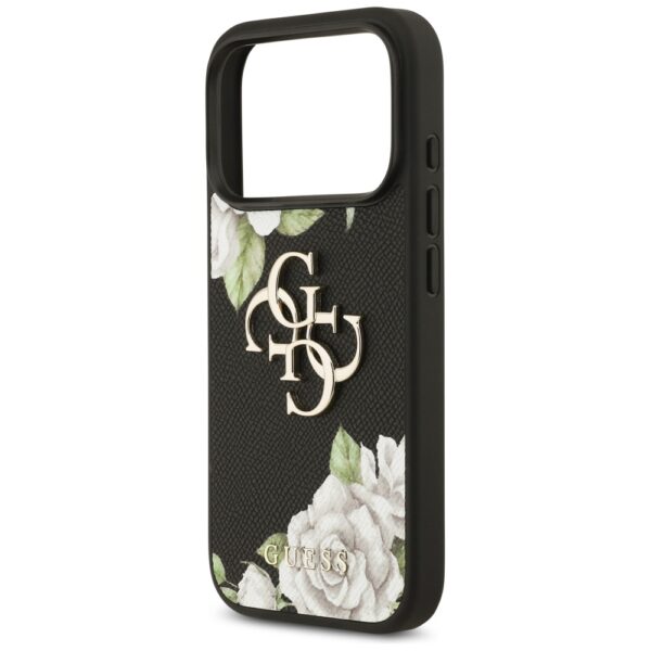 200851_6 Guess Grained Roses & Big 4G Logo iPhone 17 Pro Case - Blackeng