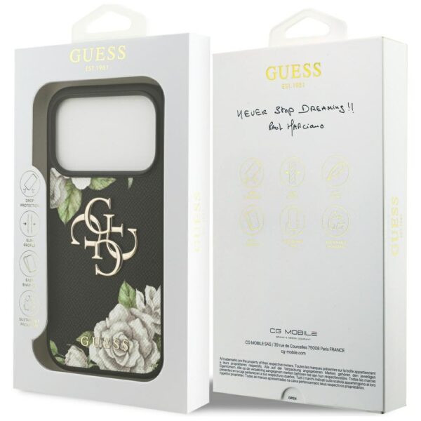 200851_8 Guess Grained Roses & Big 4G Logo iPhone 17 Pro Case - Blackeng