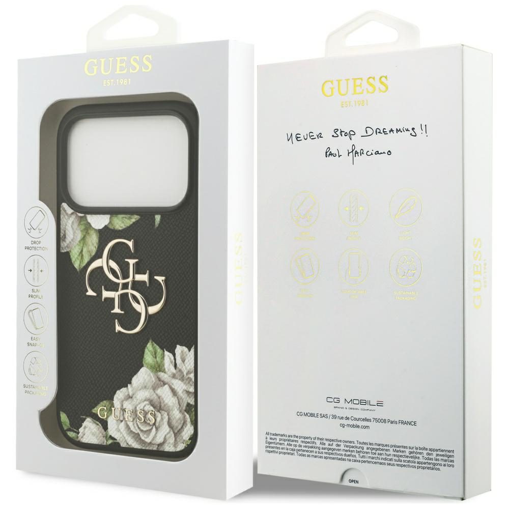 200851_8 Guess Grained Roses & Big 4G Logo iPhone 17 Pro Case - Blackeng