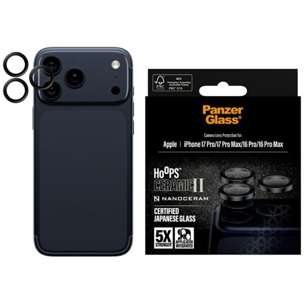 PanzerGlass Hoops Ceramic II Camera Lens Glass for iPhone 17 Pro / 17 Pro Max / 16 Pro / 16 Pro Max - Blackeng