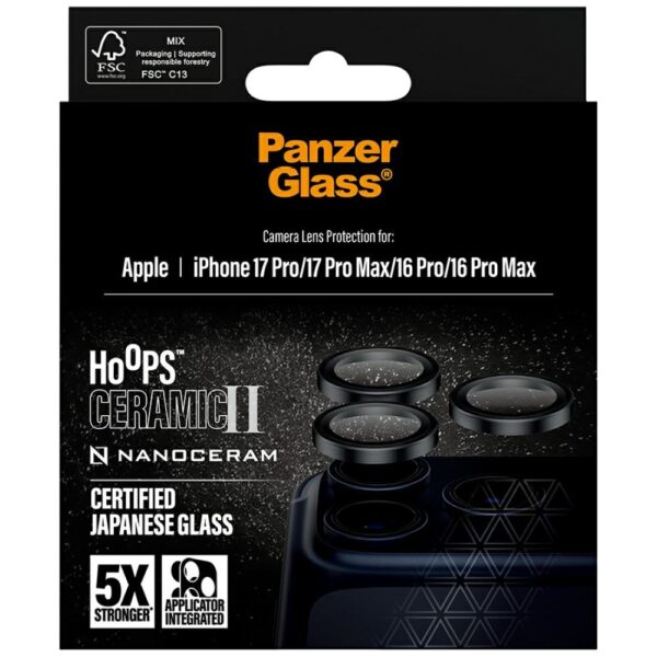 PanzerGlass Hoops Ceramic II Camera Lens Glass for iPhone 17 Pro / 17 Pro Max / 16 Pro / 16 Pro Max - Blackeng