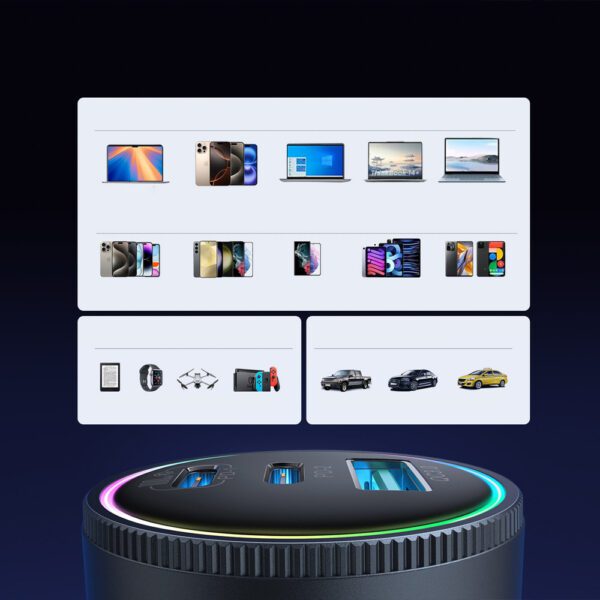 201066_10 Joyroom JR-CCN07 145W Car Charger 2xUSB-C USB-A + 100W USB-C Cable - Dark Grayeng