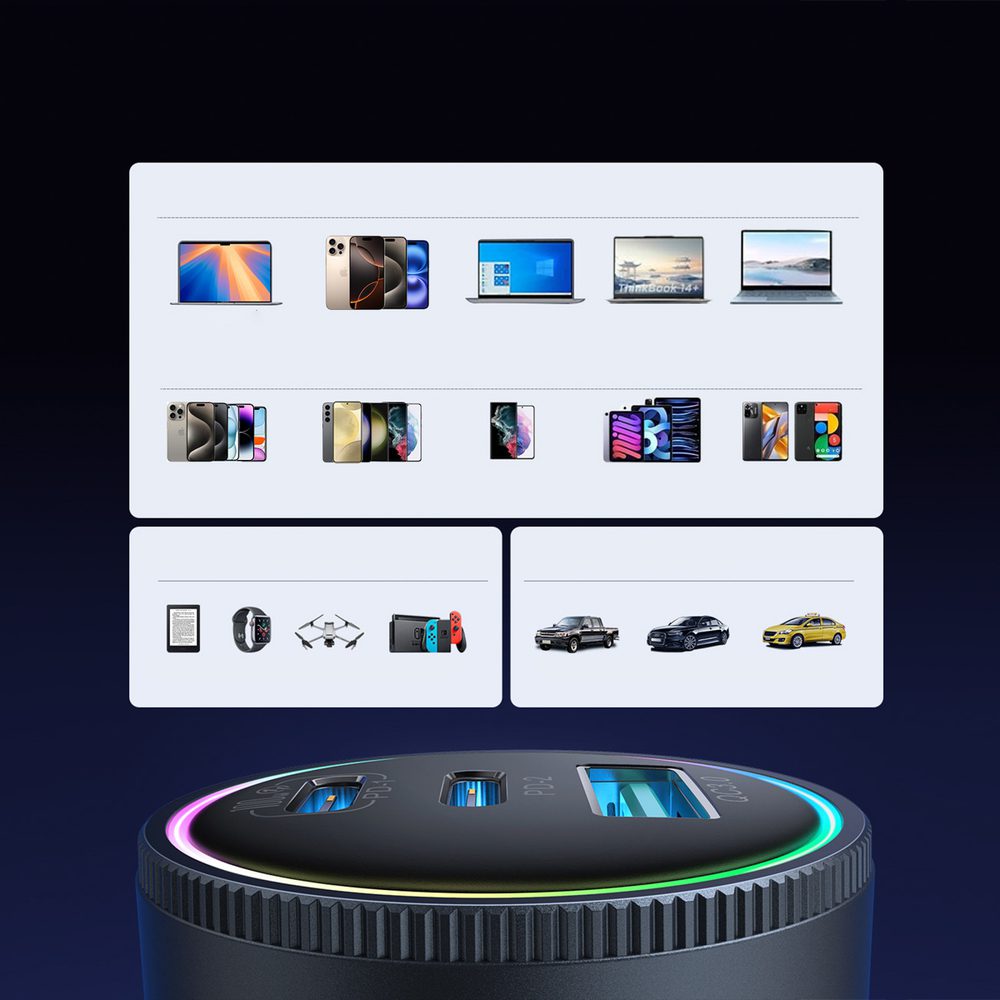 201066_10 Joyroom JR-CCN07 145W Car Charger 2xUSB-C USB-A + 100W USB-C Cable - Dark Grayeng