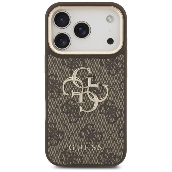 Guess 4G Big 4G Classic Logo Big Strap Metal Buttons Case for iPhone 17 Pro - Browneng