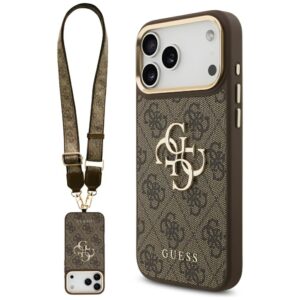 Guess 4G Big 4G Classic Logo Big Strap Metal Buttons Case for iPhone 17 Pro Max - Browneng