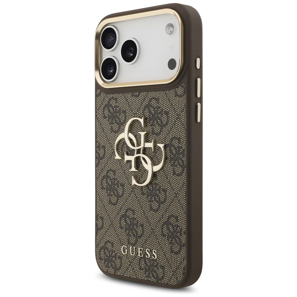 Guess 4G Big 4G Classic Logo Big Strap Metal Buttons Case for iPhone 17 Pro Max - Browneng