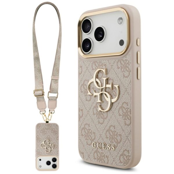 Guess 4G Big 4G Classic Logo Big Strap Metal Buttons Case for iPhone 17 Pro - Pinkeng
