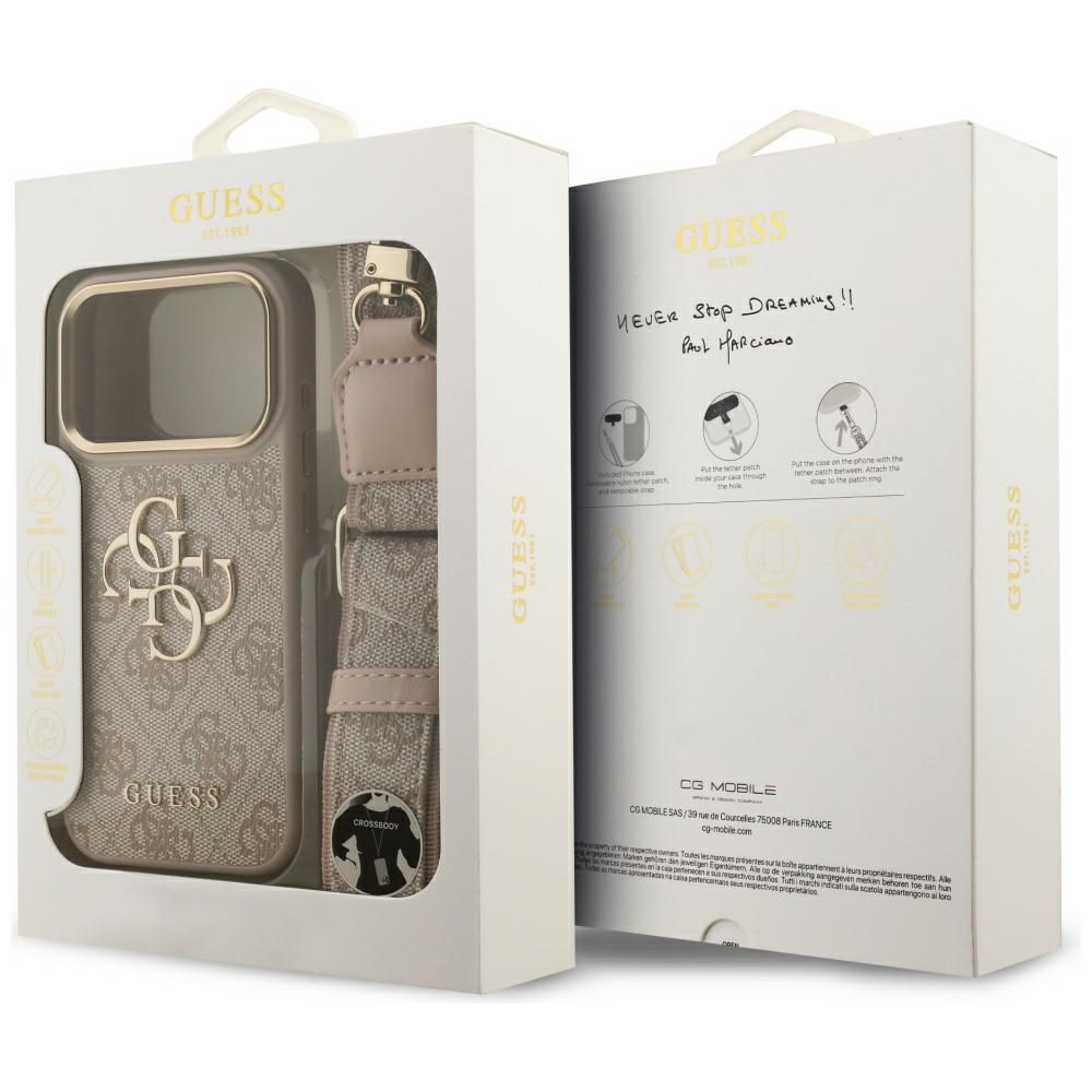 Guess 4G Big 4G Classic Logo Big Strap Metal Buttons Case for iPhone 17 Pro - Pinkeng