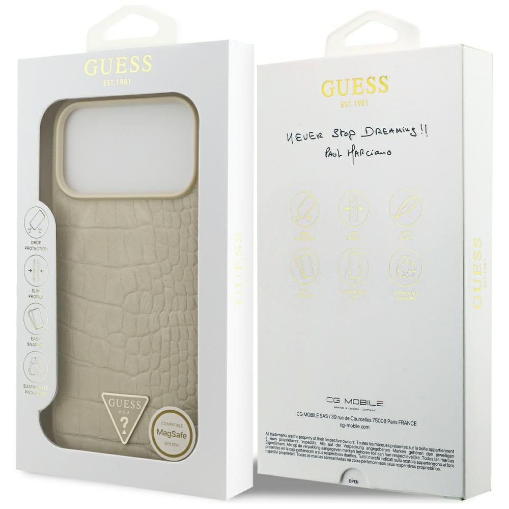 Guess Croco Triangle Logo MagSafe Case for iPhone 17 Pro Max - Goldeng