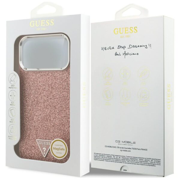 201161_8 Guess Glitter Triangle Logo MagSafe Case for iPhone 17 Pro Max - Pinkeng