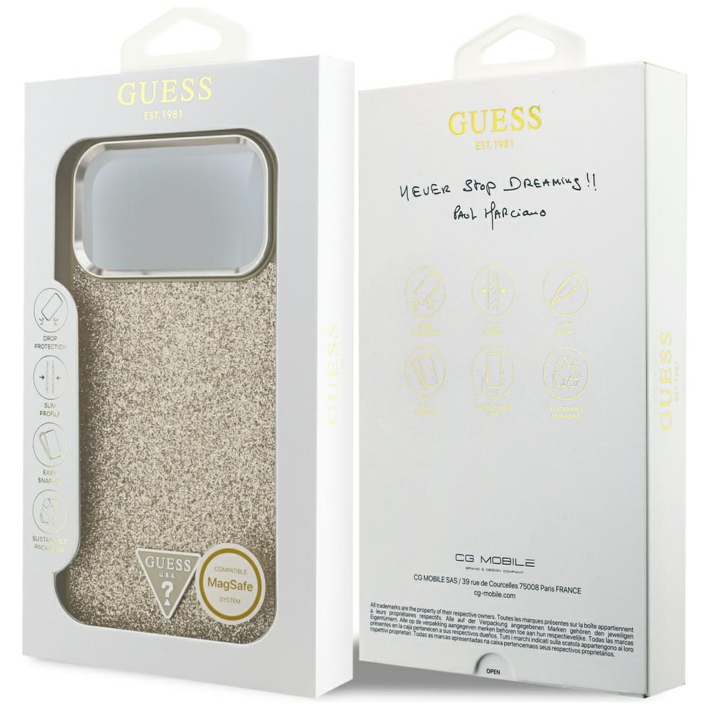 Guess Glitter Triangle Logo MagSafe Case for iPhone 17 Pro Max - Goldeng