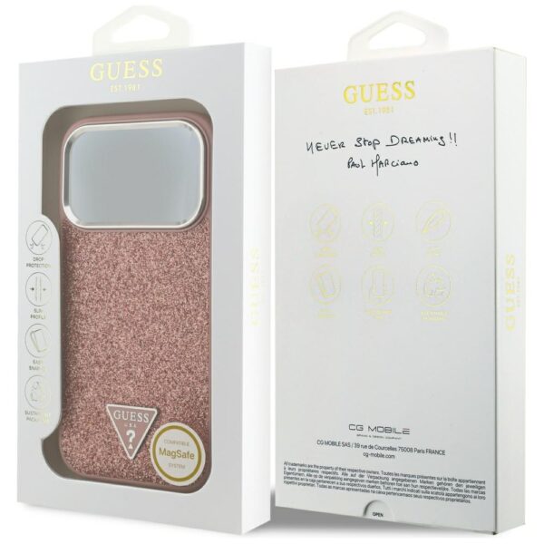 201163_8 Guess Glitter Triangle Logo MagSafe Case for iPhone 17 Pro - Pinkeng