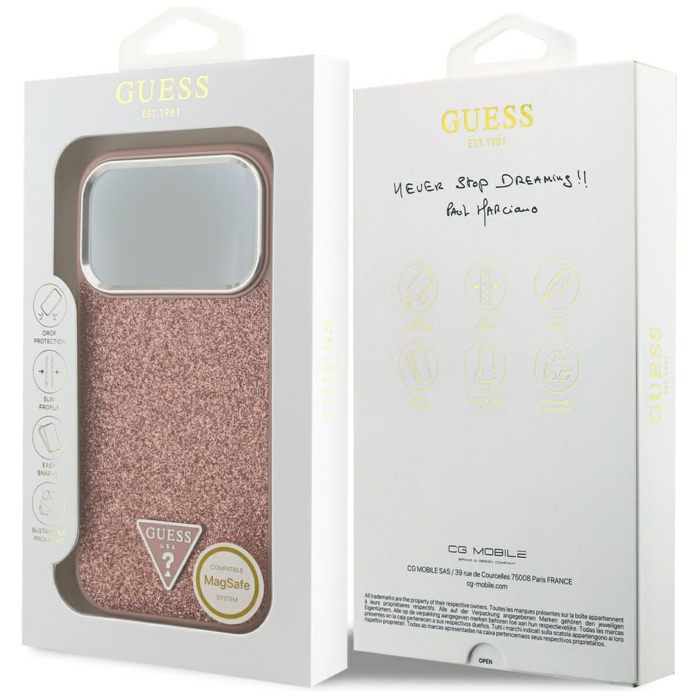 201163_8 Guess Glitter Triangle Logo MagSafe Case for iPhone 17 Pro - Pinkeng