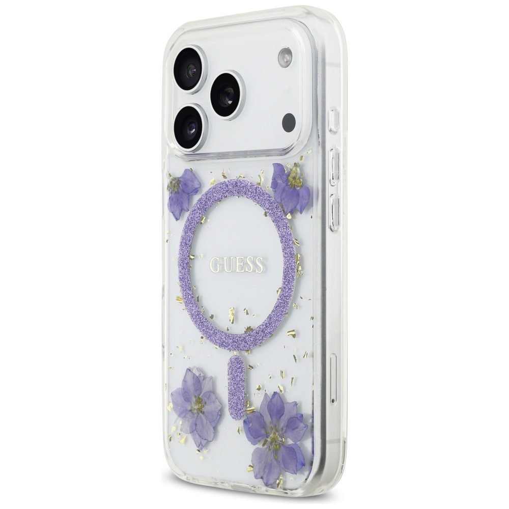 201213_2 Guess Resin Flowers Glitter MagSafe case for iPhone 17 Pro - purpleeng