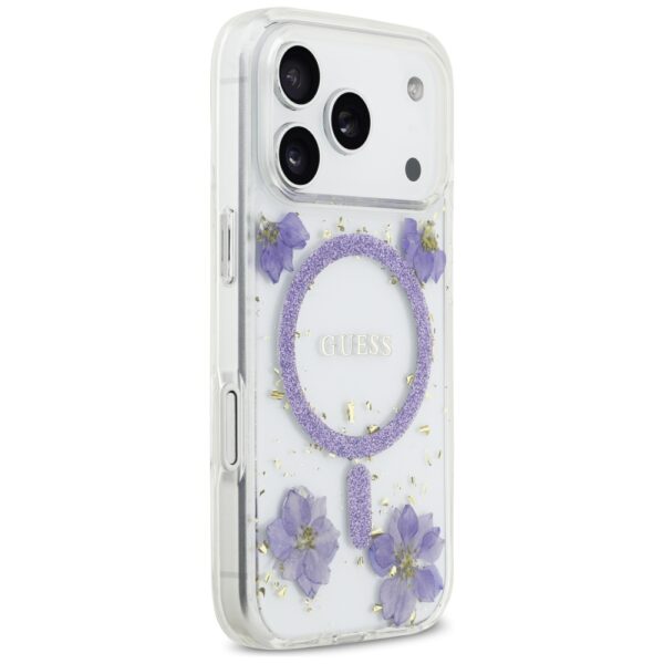 201213_4 Guess Resin Flowers Glitter MagSafe case for iPhone 17 Pro - purpleeng