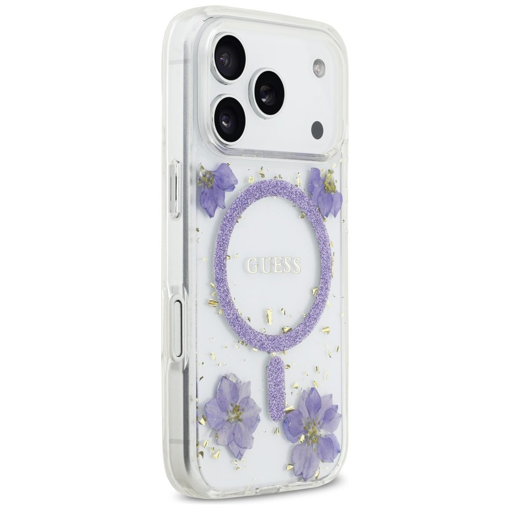 201213_4 Guess Resin Flowers Glitter MagSafe case for iPhone 17 Pro - purpleeng