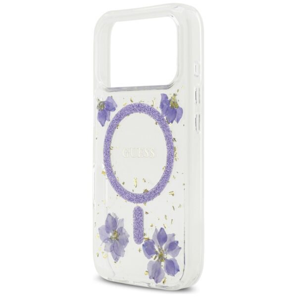 201213_6 Guess Resin Flowers Glitter MagSafe case for iPhone 17 Pro - purpleeng