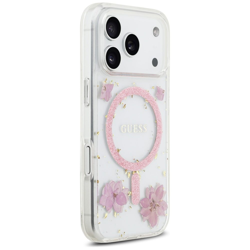 Guess Resin Flowers Glitter MagSafe Case for iPhone 17 Pro - Pinkeng