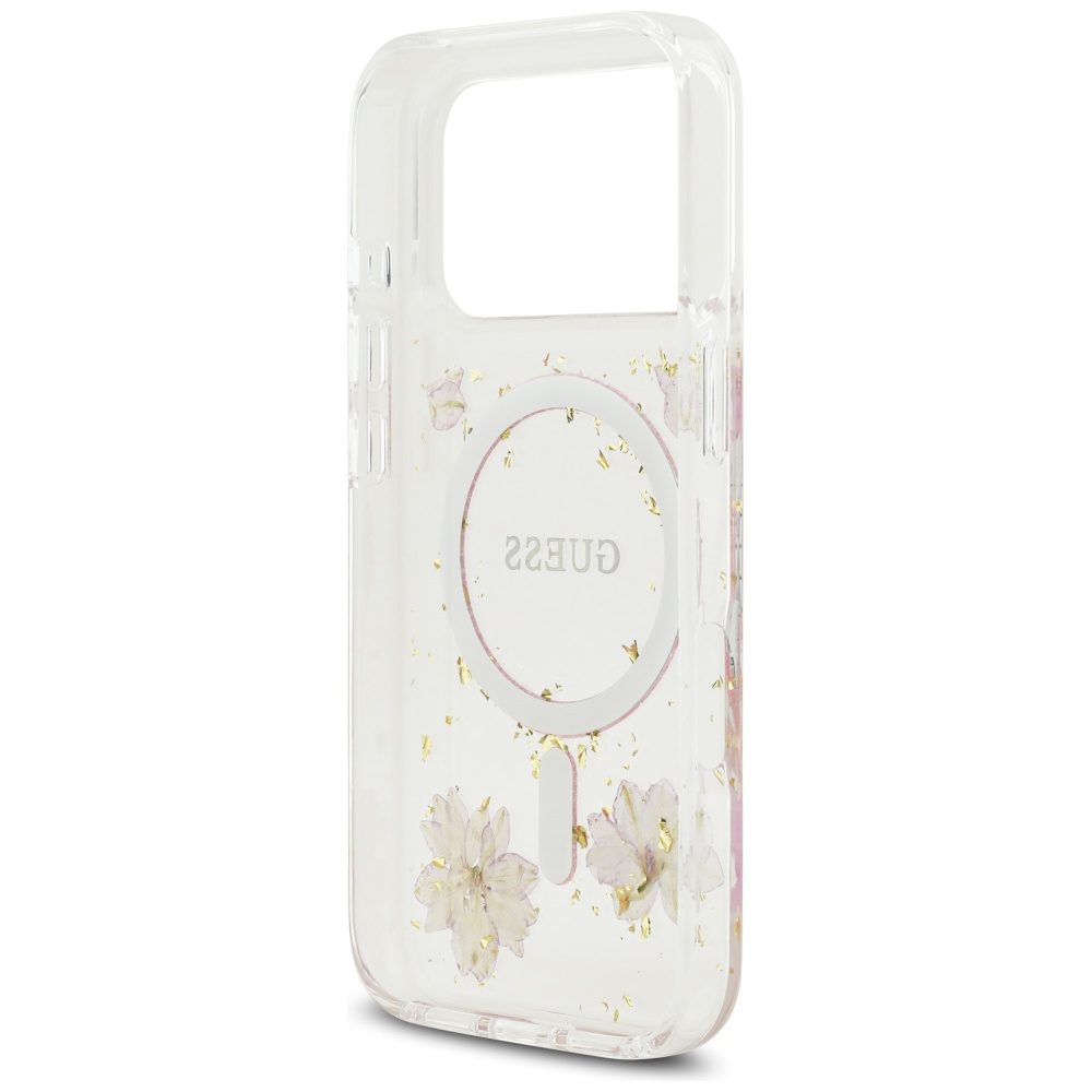 Guess Resin Flowers Glitter MagSafe Case for iPhone 17 Pro - Pinkeng