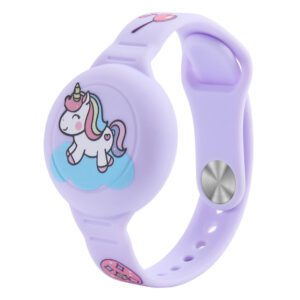 AirTag Case Wristband Silicone Wristband for Kids - Purple with Unicorneng