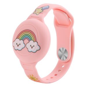 AirTag Case Wristband Silicone Wristband for Kids - Pink with Rainboweng