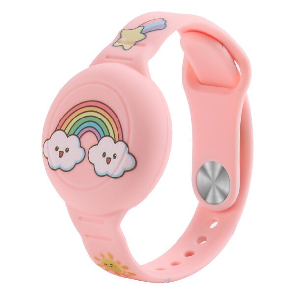 AirTag Case Wristband Silicone Wristband for Kids - Pink with Rainboweng