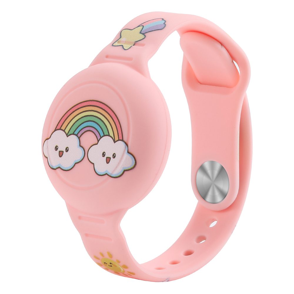 AirTag Case Wristband Silicone Wristband for Kids - Pink with Rainboweng