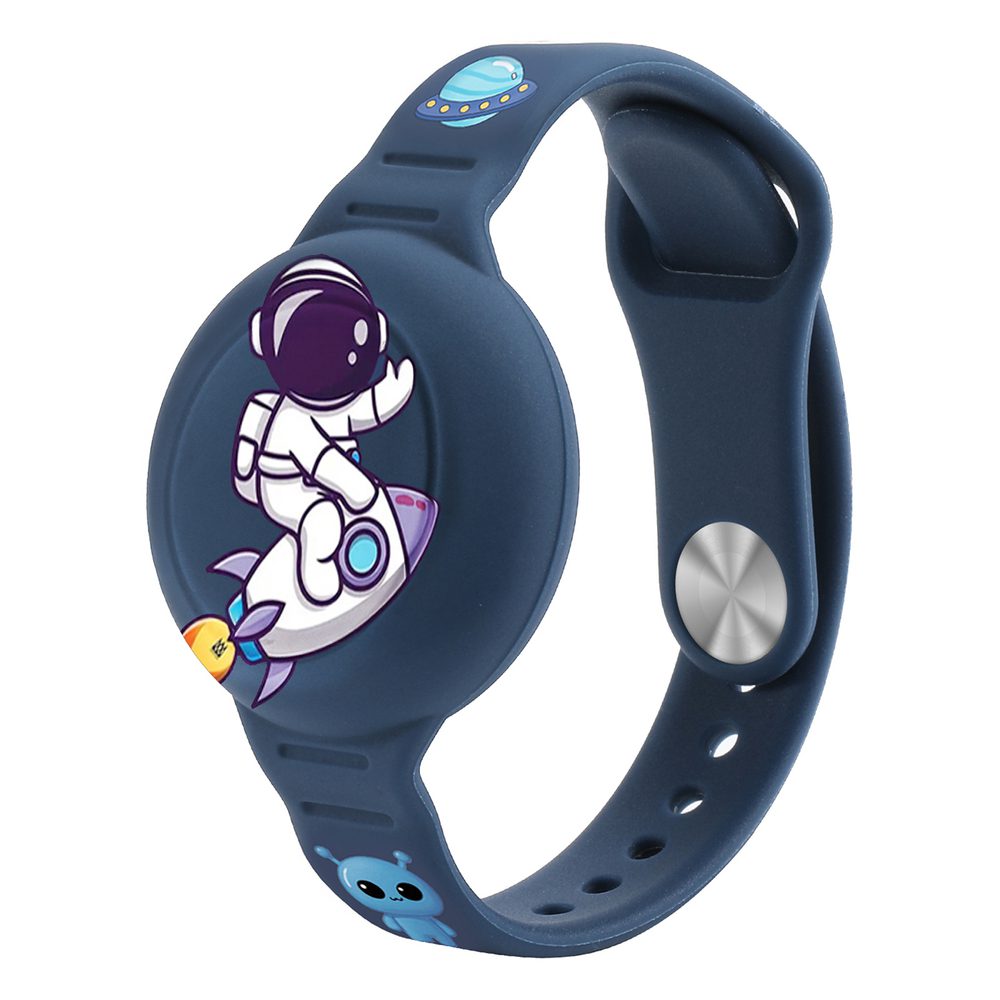 201343_1 AirTag Case Silicone Wristband for Kids - Navy Blue with Astronauteng