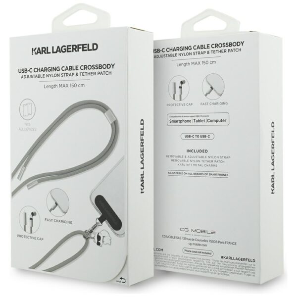 Karl Lagerfeld CBDY Choupette Charm USB-C Cable / USB-C Lanyard - Grayeng