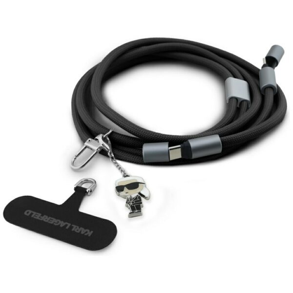 201570_1 Karl Lagerfeld CBDY Ikonik Charm USB-C Cable / USB-C Lanyard - Blackeng