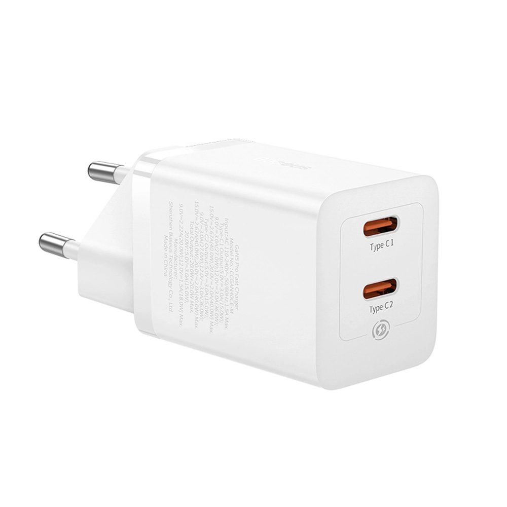 201588_4 Baseus GaN5 Pro 40W 2xUSB-C Wall Charger - Whiteeng