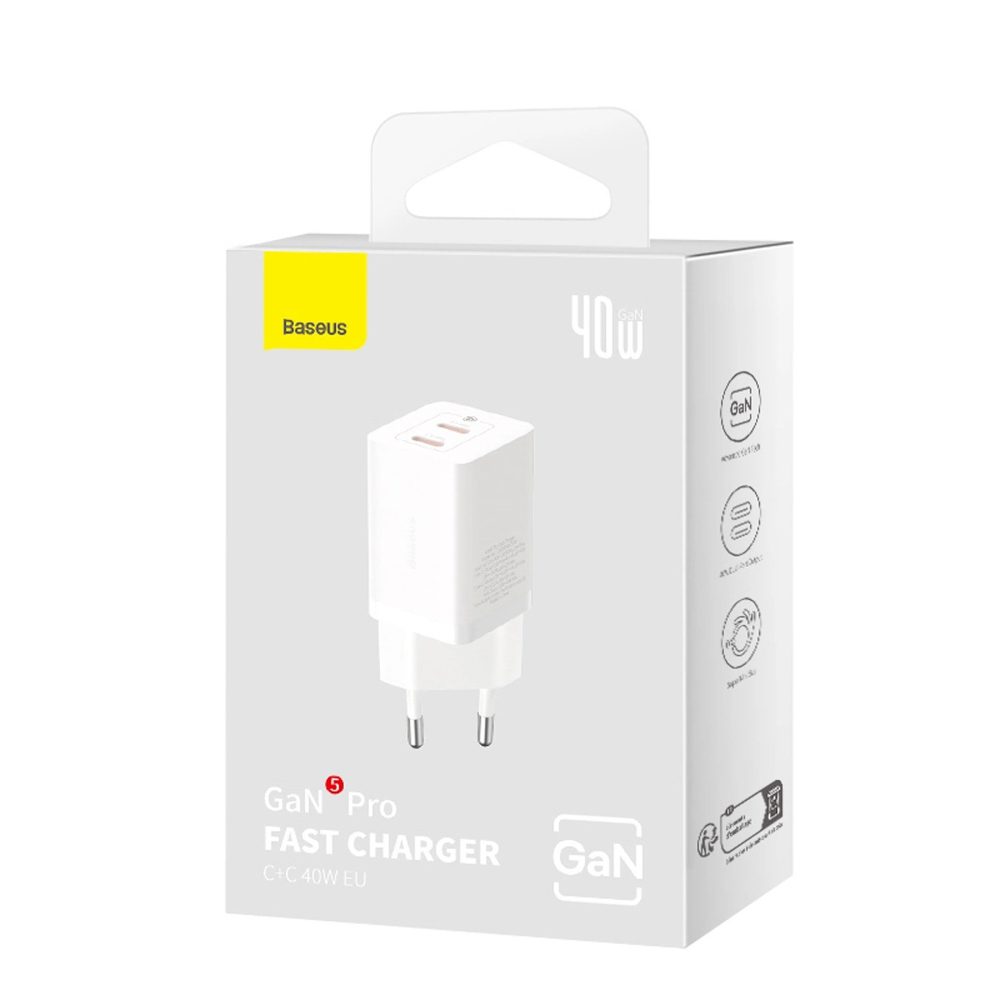201588_7 Baseus GaN5 Pro 40W 2xUSB-C Wall Charger - Whiteeng