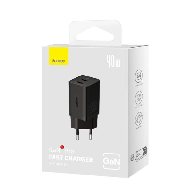 201589_5 Baseus GaN5 Pro 40W 2xUSB-C Wall Charger - Blackeng