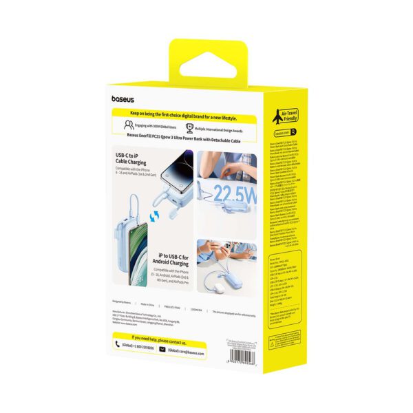 Baseus EnerFill FC21 Qpow 3 Ultra 20000mAh 22.5W Powerbank with Display and Cable Included - Blueeng