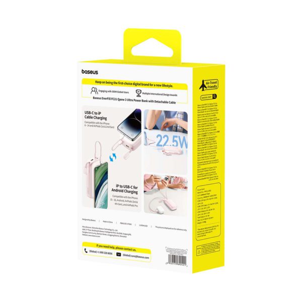 Baseus EnerFill FC21 Qpow 3 Ultra 20000mAh 22.5W Powerbank with Display and Cable Included - Pinkeng