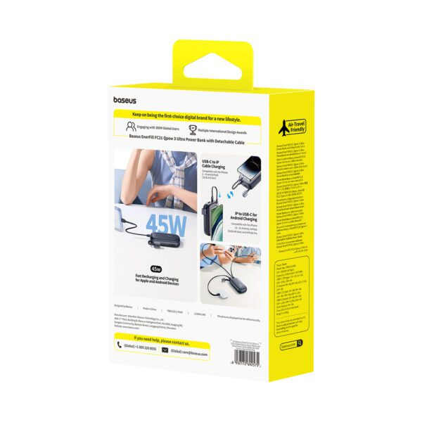 Baseus EnerFill FC21 Qpow 3 Ultra 20000mAh 45W Power Bank with Digital Display and Included Cable - Blackeng