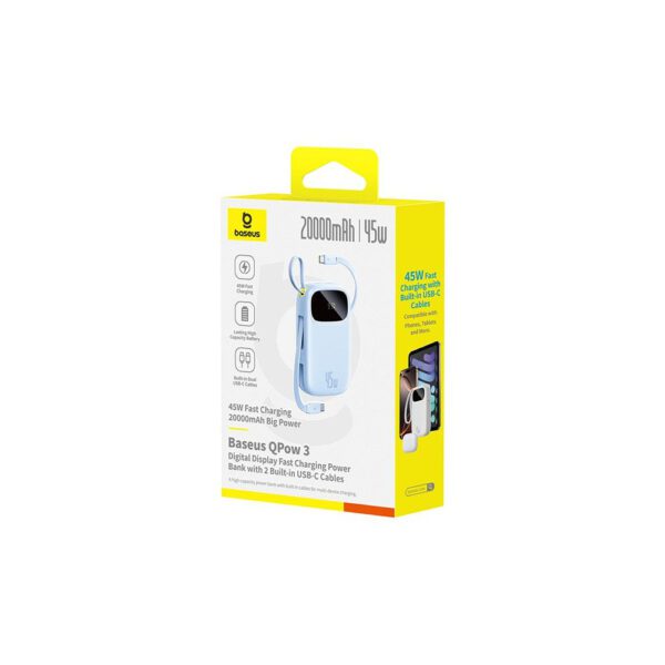 Baseus EnerFill FC21 Qpow 3 Ultra 20000mAh 45W Power Bank with Digital Display and Included Cable - Blueeng