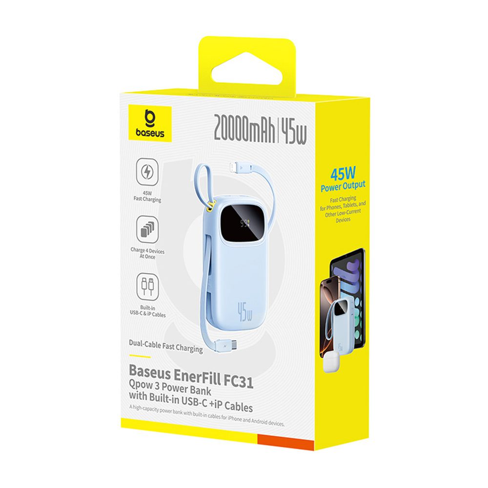 201598_3 Baseus EnerFill FC31 20000mAh 45W Power Bank with Display with USB-C and Lightning Cables - Blueeng
