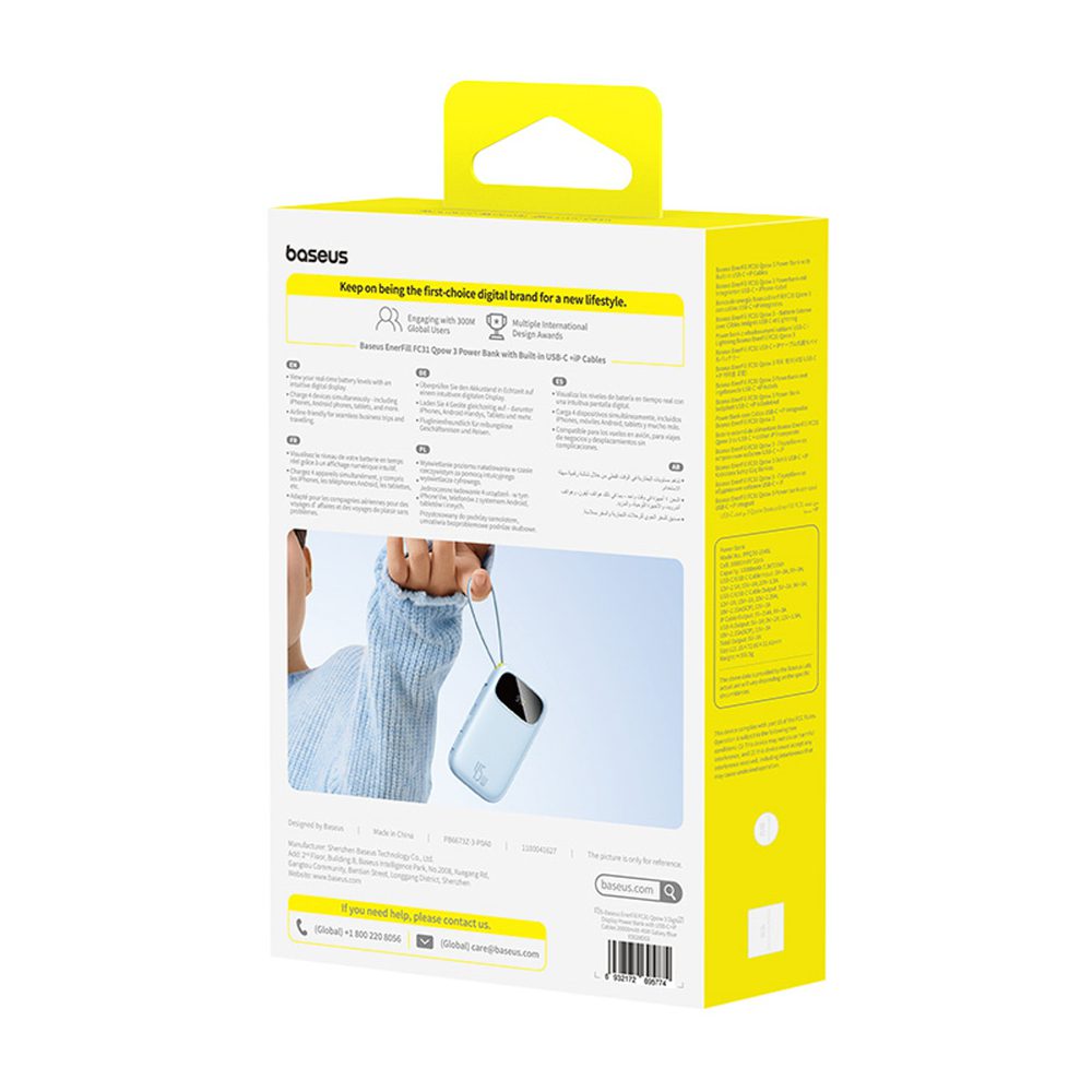 201598_4 Baseus EnerFill FC31 20000mAh 45W Power Bank with Display with USB-C and Lightning Cables - Blueeng