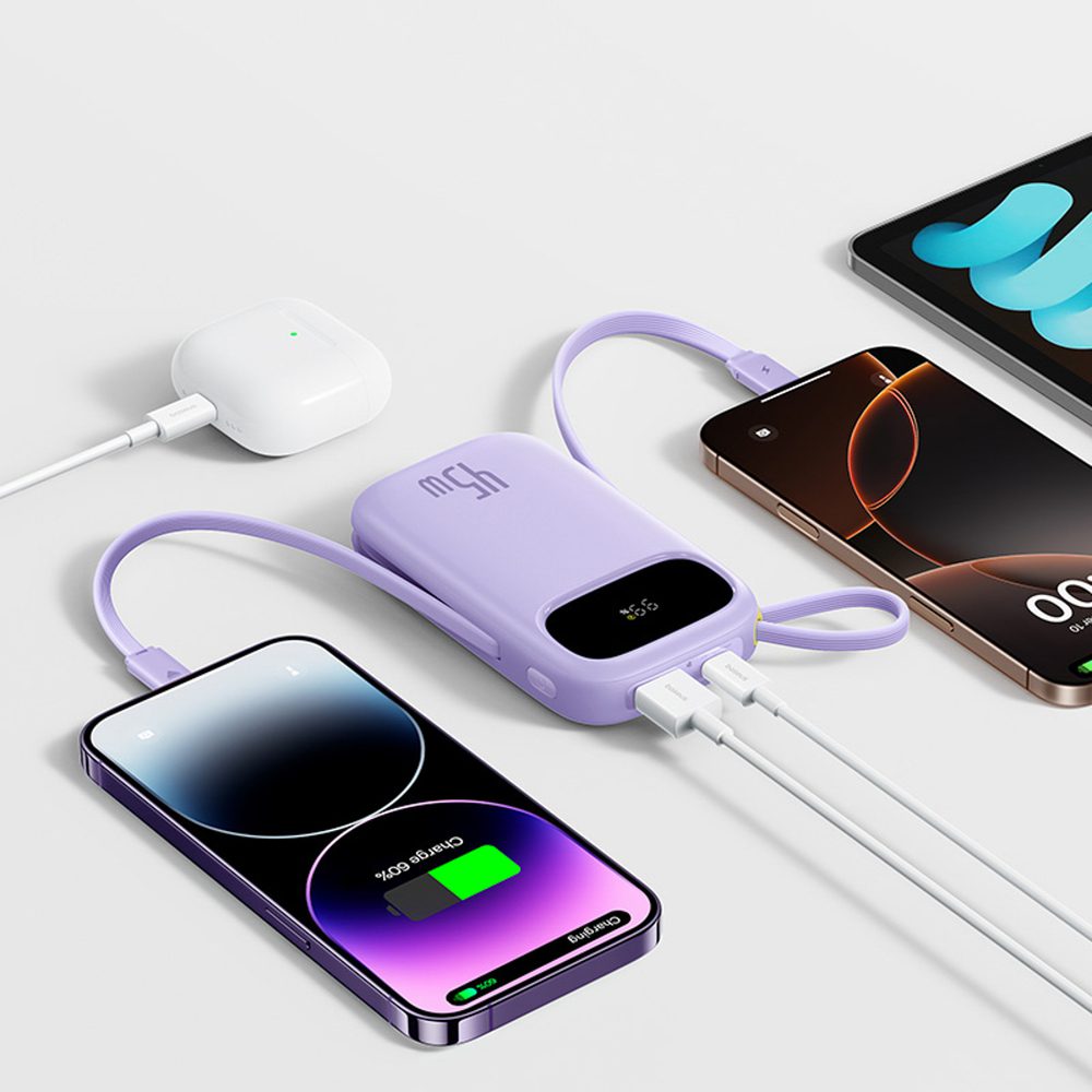 Baseus EnerFill FC31 20000mAh 45W Power Bank with Display with USB-C and Lightning Cables - Purpleeng