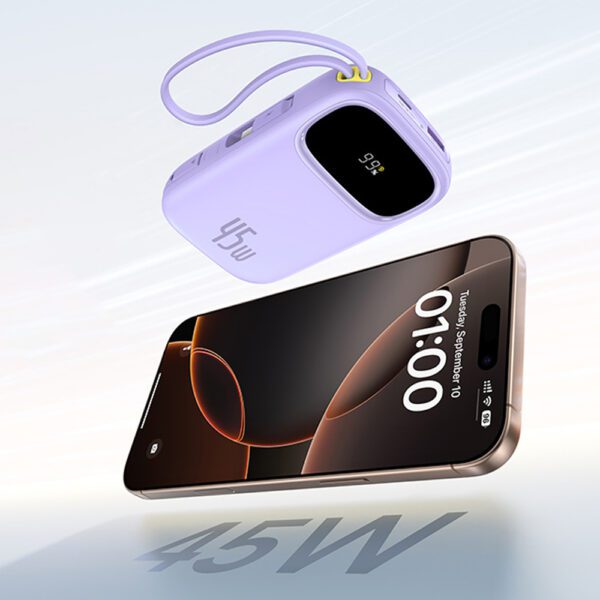 Baseus EnerFill FC31 20000mAh 45W Power Bank with Display with USB-C and Lightning Cables - Purpleeng