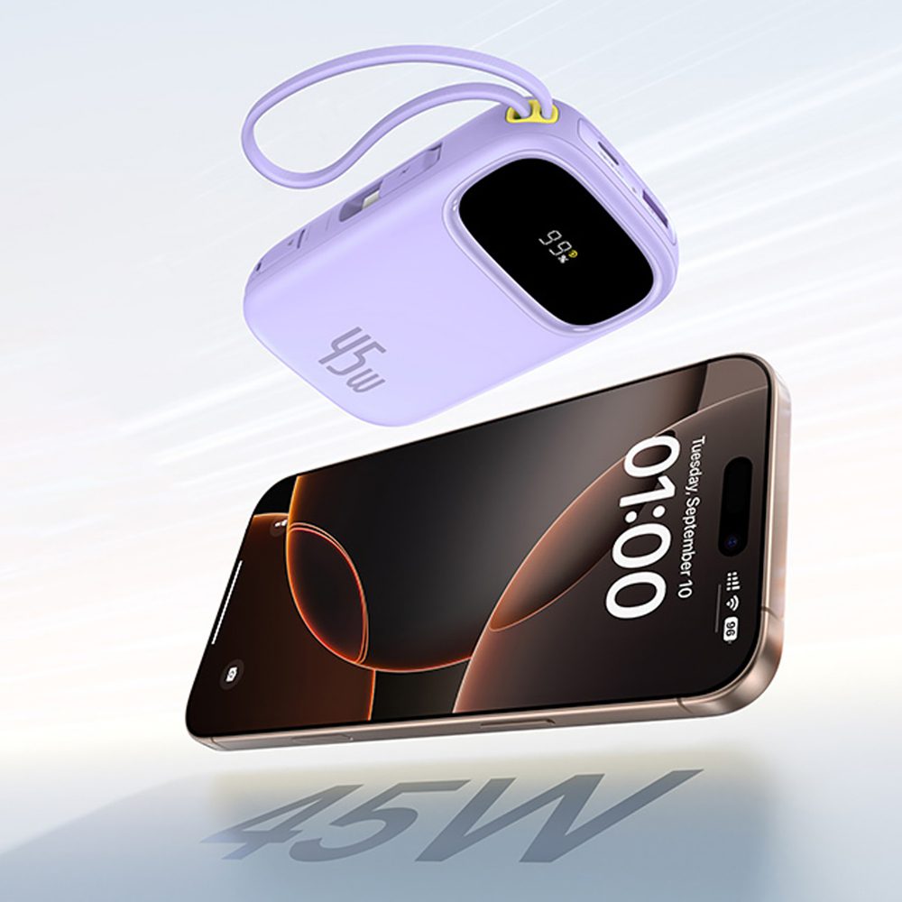 Baseus EnerFill FC31 20000mAh 45W Power Bank with Display with USB-C and Lightning Cables - Purpleeng