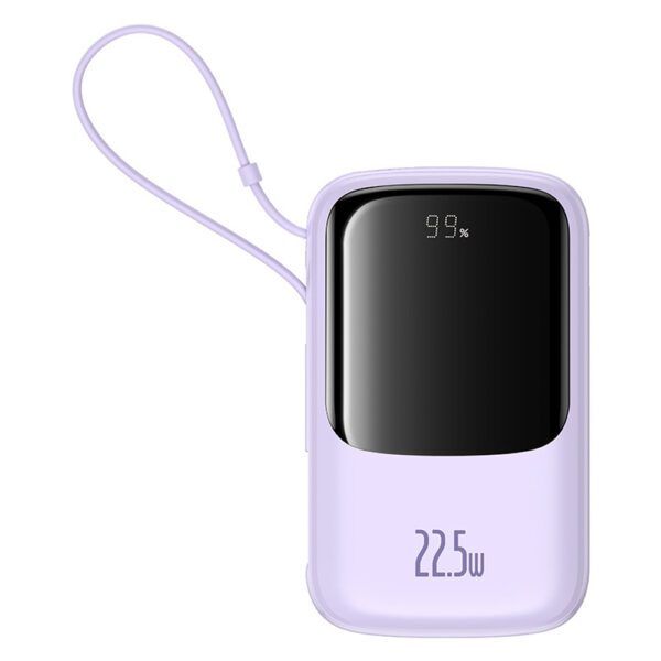 Baseus Qpow Pro+ 10000mAh 22.5W Power Bank with Built-in USB-C Cable and Display - Purpleeng