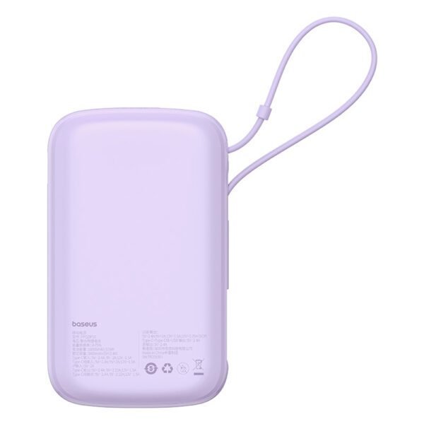 Baseus Qpow Pro+ 10000mAh 22.5W Power Bank with Built-in USB-C Cable and Display - Purpleeng
