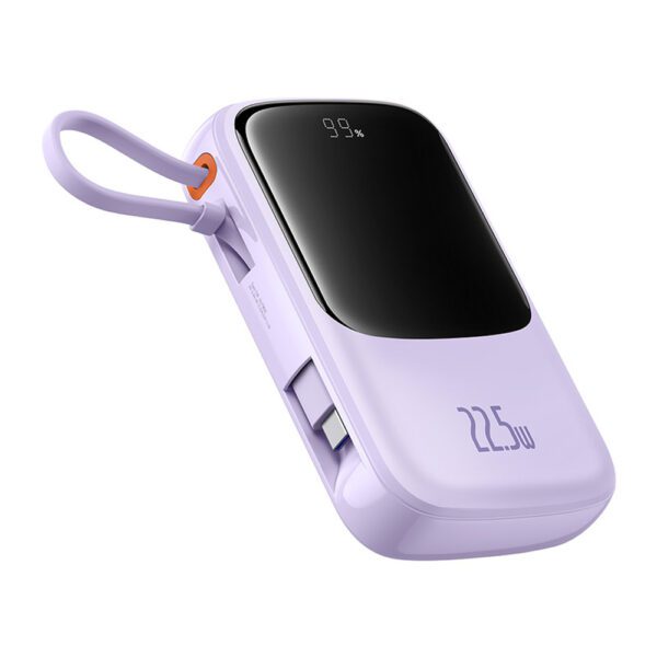 Baseus Qpow Pro+ 10000mAh 22.5W Power Bank with Built-in USB-C Cable and Display - Purpleeng