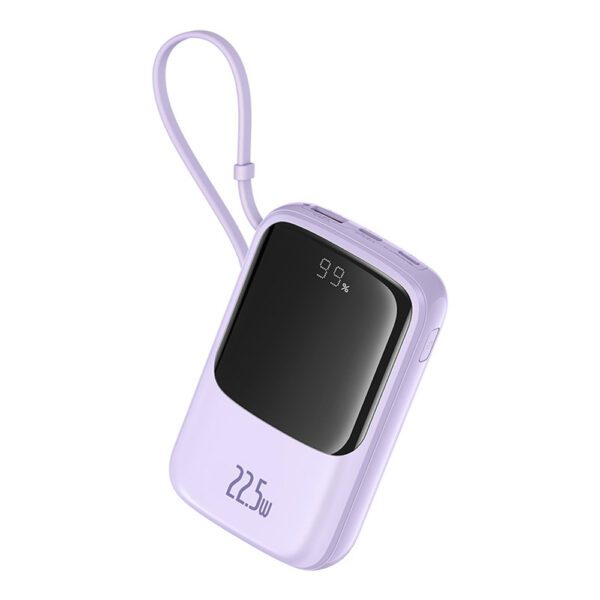 Baseus Qpow Pro+ 10000mAh 22.5W Power Bank with Built-in USB-C Cable and Display - Purpleeng