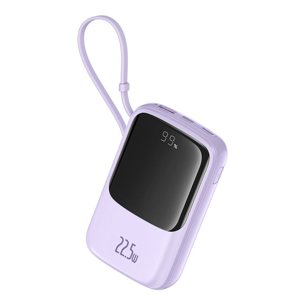 Baseus Qpow Pro+ 10000mAh 22.5W Power Bank with Built-in USB-C Cable and Display - Purpleeng