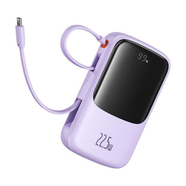 Baseus Qpow Pro+ 10000mAh 22.5W Power Bank with Built-in USB-C Cable and Display - Purpleeng