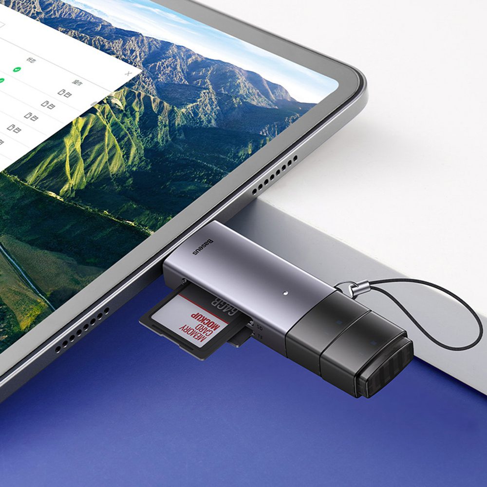 Baseus Lite Series USB-A/USB-C 3.0 SD/TF Card Reader - Grayeng